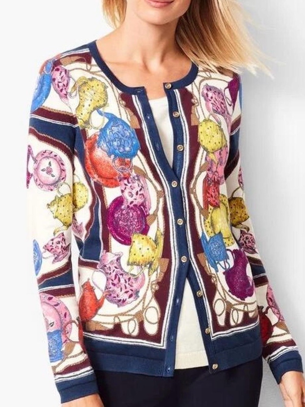 Talbots tea party cardigan sweater X-small like new